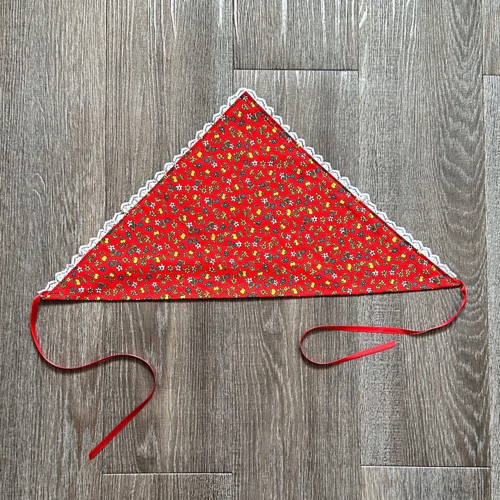 Vintage handmade Red Floral Headscarf